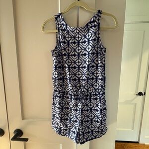 Athleta Navy and White Tie-Dye Tank Romper